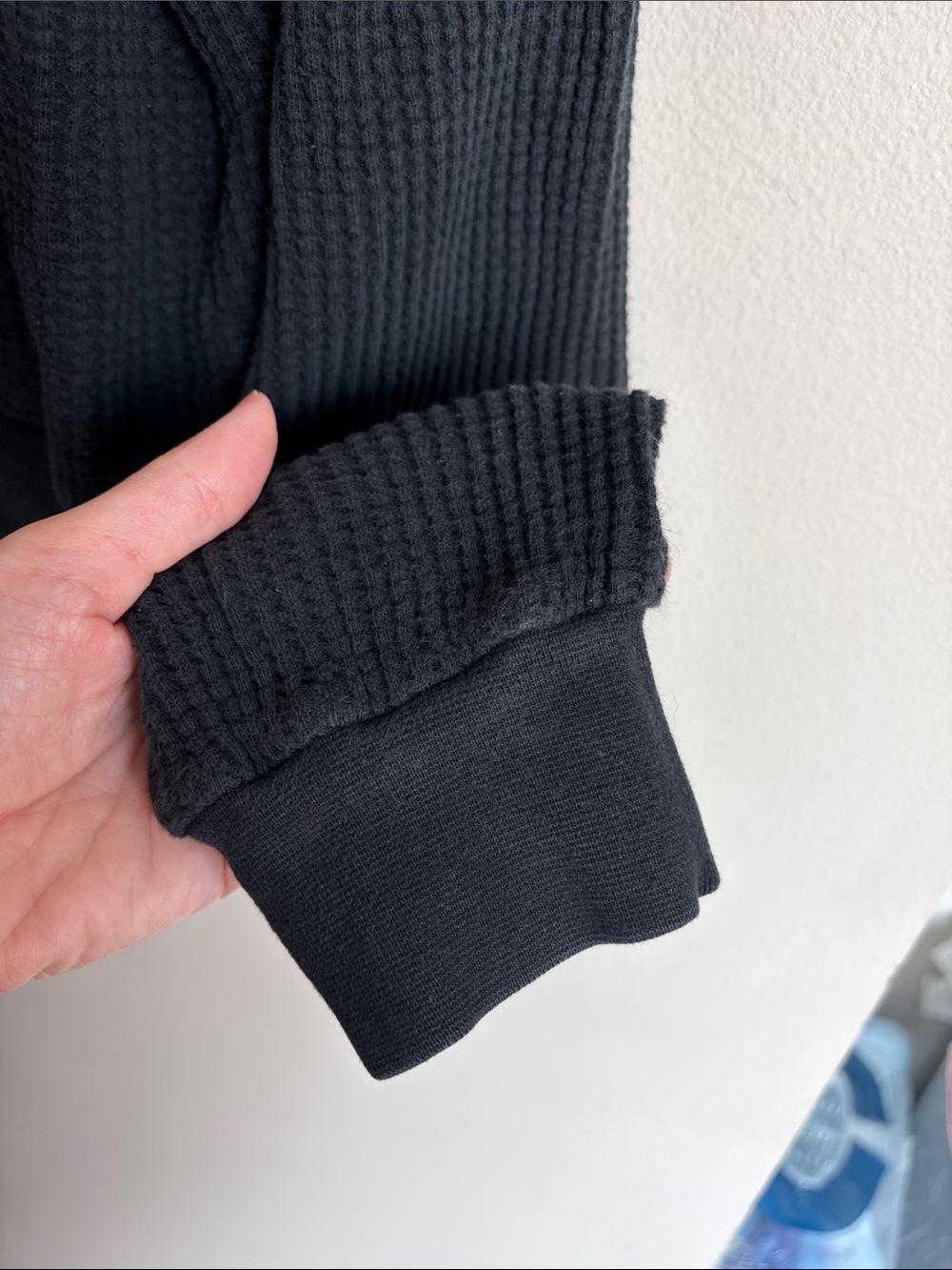 Vans Women's Black Waffle Henley Cropped Pullover - Picture 8 of 10